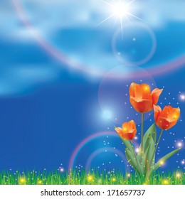 Beautiful realistic spring background 