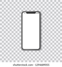 Beautiful realistic vector of a modern black colored smartphone on transparent background with white screen template showing time, battery life, wifi and a mobile signal.