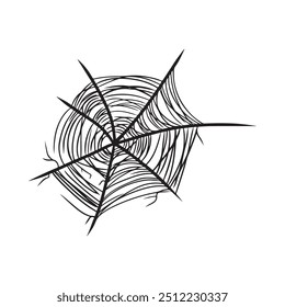 Beautiful realistic web net in black isolated on white background. Hand drawn vector sketch illustration in doodle engraved line art vintage style. Happy Halloween symbol, horror, icon