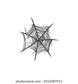 Beautiful realistic web net in black isolated on white background. Hand drawn vector sketch illustration in doodle engraved line art vintage style. Happy Halloween symbol, horror, icon