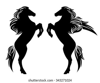 beautiful rearing up horse and pegasus black and white vector design