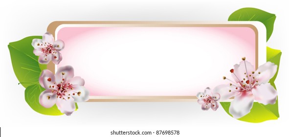 Beautiful rectangular frame with cherry blossom design and green