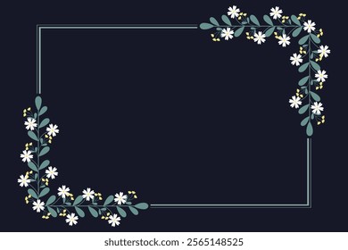 Beautiful Rectangular Frame With Yellow White Flowers And Green Leaves