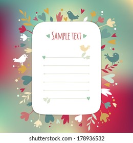 Beautiful rectangular Greating card with love symbols.