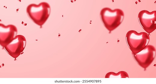 Beautiful red 3d heart balloon vector illustration banner template background design