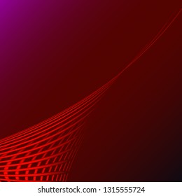 Beautiful red abstract magic energy electric spiral twisted cosmic fire lattices from lines, strips, sticks, rods glittering glowing on burgundy background. Vector illustration. Texture.