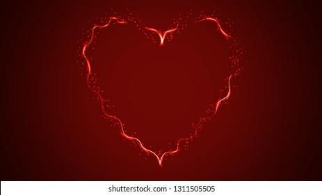 Beautiful red abstract magical energy electric fiery brilliant luminous festive heart heart with sparks for Valentine's Day, Women's Day, Mother's Day on a red background. Vector illustration.