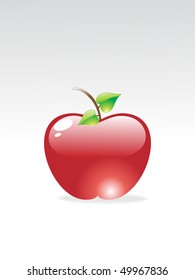  Hermosa manzana roja con hoja verde aislada en el fondo.