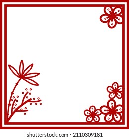Beautiful red asian style of flower paper cut line frame in chinese and japanese theme for being graphic design use in festival and occasion celebration card, poster, brand, and logo