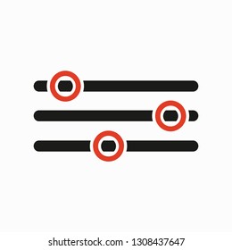 Beautiful Red Audio Mixer Settings Icon. Vector icon.