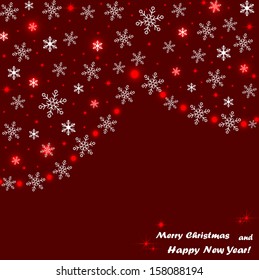 Beautiful red background with snowflakes. Vector  illustration