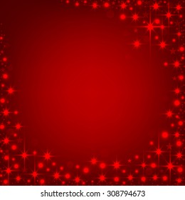 Beautiful red background with sparkles and stars .Vector  illustration