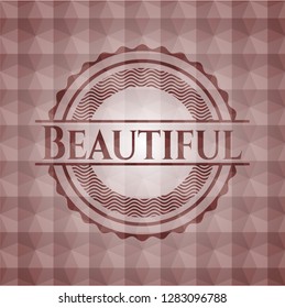 Beautiful red badge with geometric pattern background. Seamless.