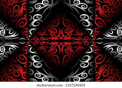 Beautiful red Black and white line art batik ethnic dayak aztec pattern gradient 
Background

