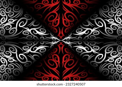 Beautiful red Black and white line art batik ethnic dayak aztec pattern gradient 
Background
