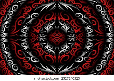 Beautiful red Black and white line art batik ethnic dayak aztec pattern gradient 
Background
