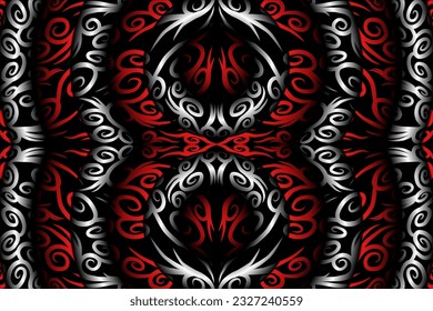 Beautiful red Black and white line art batik ethnic dayak aztec pattern gradient 
Background
