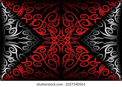 Beautiful red Black and white line art batik ethnic dayak aztec pattern gradient 
Background

