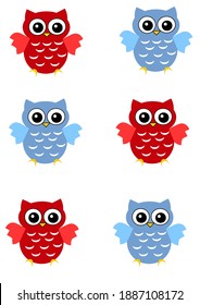 beautiful red and blue owls