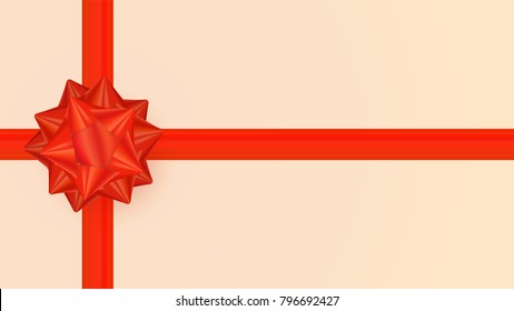 Beautiful Red Bow With Crossive Ribbons On Pink Background Vector Illustration. Holiday Gift Or Present Box Decoration Design