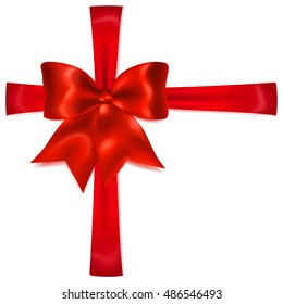 Beautiful red bow with crosswise ribbons with shadow