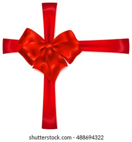 Beautiful red bow with crosswise ribbons with shadow