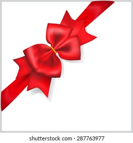 Beautiful red bow with diagonally ribbon