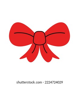 Beautiful Red bow drawn in cartoon style. fashion elements and Holiday dressing items, beauty, gift and birthday decorative ribbons. 