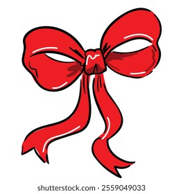 Beautiful Red Bow, Hand drawn sketch Bow Isolated On White Background Vector