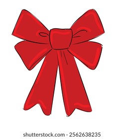 Beautiful Red Bow, Hand drawn sketch Bow Isolated On White Background Vector