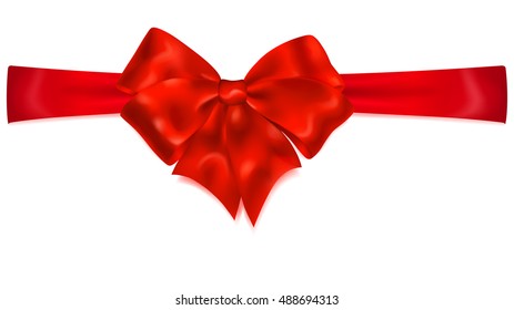 Beautiful red bow with horizontal ribbon with shadow