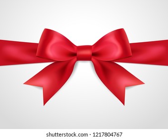 Beautiful red bow isolated on white, satin bow for gift, surprise, christmas present, birthday. 3D. Vector EPS10