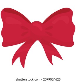beautiful red bright bow, decorative decoration for new year and Christmas - Christmas children s picture, vector illustration in flat style
