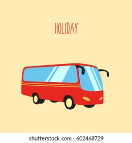 beautiful red bus vector isolated illustration flat design style like in london, england for tourism vacation in the summer for advertising with text holiday