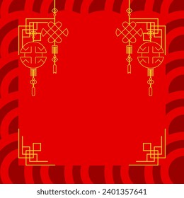beautiful red chinese new year greeting card. free copy space area design with gold line ornaments. vector for poster, banner, social media.