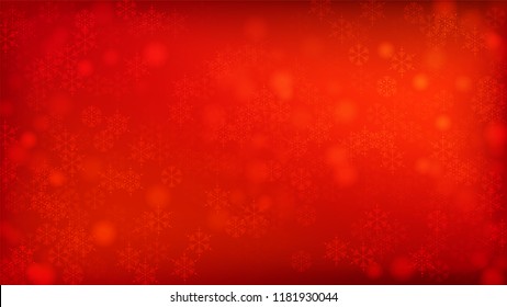 Beautiful Red Christmas Background with Falling Snowflakes.   Vector Falling Snowflakes on a Red Winter Background. Element of Design with Snow for a Postcard, Invitation Card, Banner, Flyer. 
