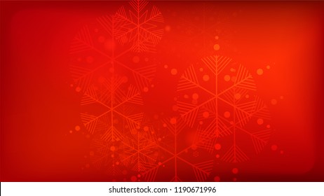 Beautiful Red Christmas Background with Falling Snowflakes.   Vector Falling Snowflakes on a Red Winter Background. Element of Design with Snow for a Postcard, Invitation Card, Banner, Flyer. 
