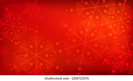 Beautiful Red Christmas Background with Falling Snowflakes. Vector Falling Snowflakes on a Red Background. Element of Design with Snow for a Postcard, Invitation Card, Banner, Flyer. 

