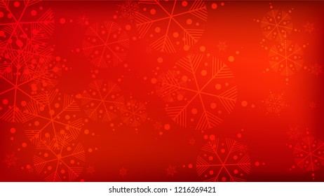 Beautiful Red Christmas Background with Falling Snowflakes. Element of Design with Snow for a Postcard, Invitation Card, Banner, Flyer. Vector Falling Snowflakes on a Red Background.

