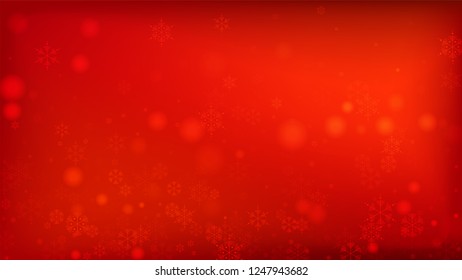 Beautiful Red Christmas Background with Falling Snowflakes. Element of Design with Snow for a Postcard, Invitation Card, Banner, Flyer. Vector Falling Snowflakes on a Red Background.

