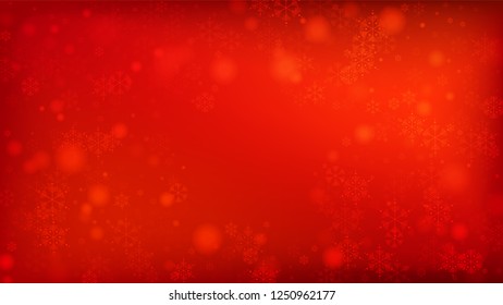 Beautiful Red Christmas Background with Falling Snowflakes.   Vector Falling Snowflakes on a Red Winter Background. Element of Design with Snow for a Postcard, Invitation Card, Banner, Flyer. 
