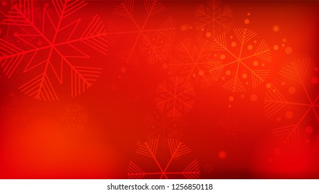 Beautiful Red Christmas Background with Falling Snowflakes. Vector Falling Snowflakes on a Red Background. Element of Design with Snow for a Postcard, Invitation Card, Banner, Flyer. 

