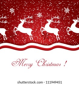 Beautiful red Christmas background with reindeer