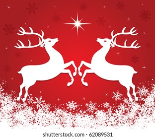 Beautiful red Christmas background with reindeer