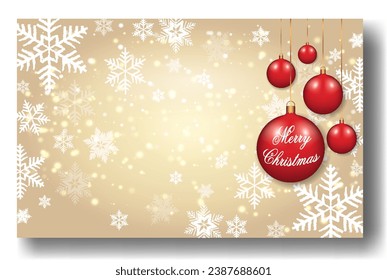 Beautiful Red Christmas ball vector illustration. New Year Celebration. Winter Snowflakes. Gold Snow pattern