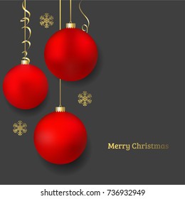 Beautiful Red Christmas ball vector illustration. New Year Celebration. Winter Snowflakes. Gold Snow pattern.