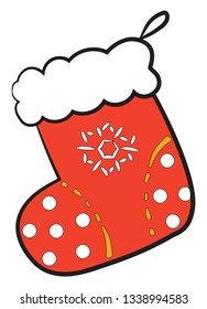 A beautiful red decorated Christmas boot with white fur traditionally used for decoration purpose vector color drawing or illustration 