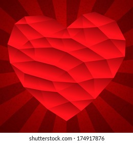 Beautiful red edge heart shape vintage  on sunburst ,on pink background vector illustration