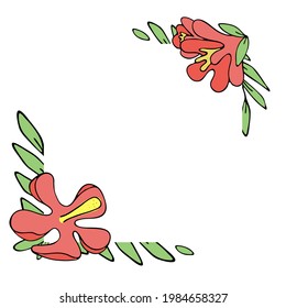 beautiful red exotic flowers, vector frame for notebook, template