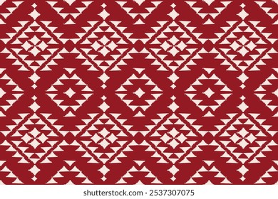 Beautiful red fabric pattern. Geometric ethnic pattern seamless traditional. tribal style. Designed using triangles. for background, rug, fabric, clothing, batik, texture.